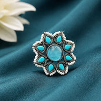 Maharani Jewels Oxidised Pota Stone Statement Ring