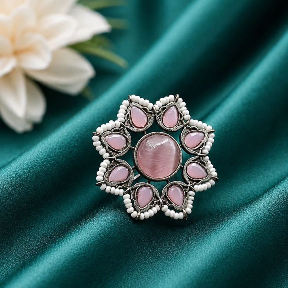 Maharani Jewels Oxidised Pota Stone Statement Ring