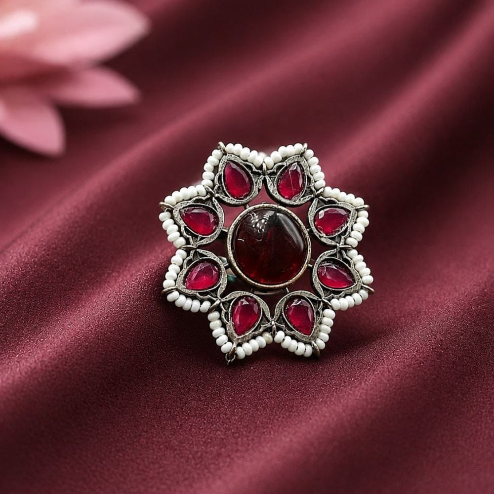 Maharani Jewels Oxidised Pota Stone Statement Ring