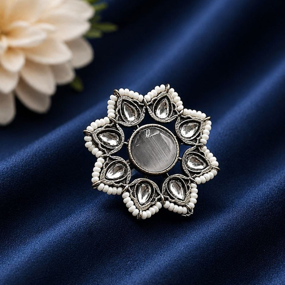 Maharani Jewels Oxidised Pota Stone Statement Ring