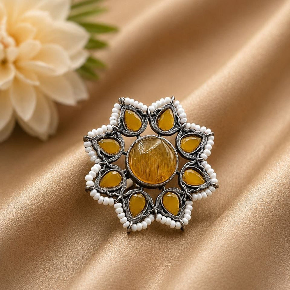 Maharani Jewels Oxidised Pota Stone Statement Ring