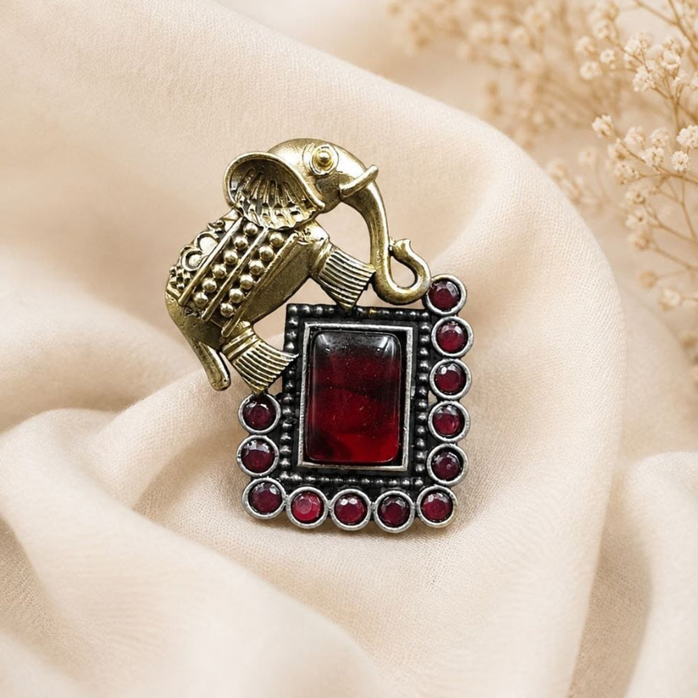 Maharani Jewels Stylish 2 Tone Plated Pota Stone Elephant Ring for Women