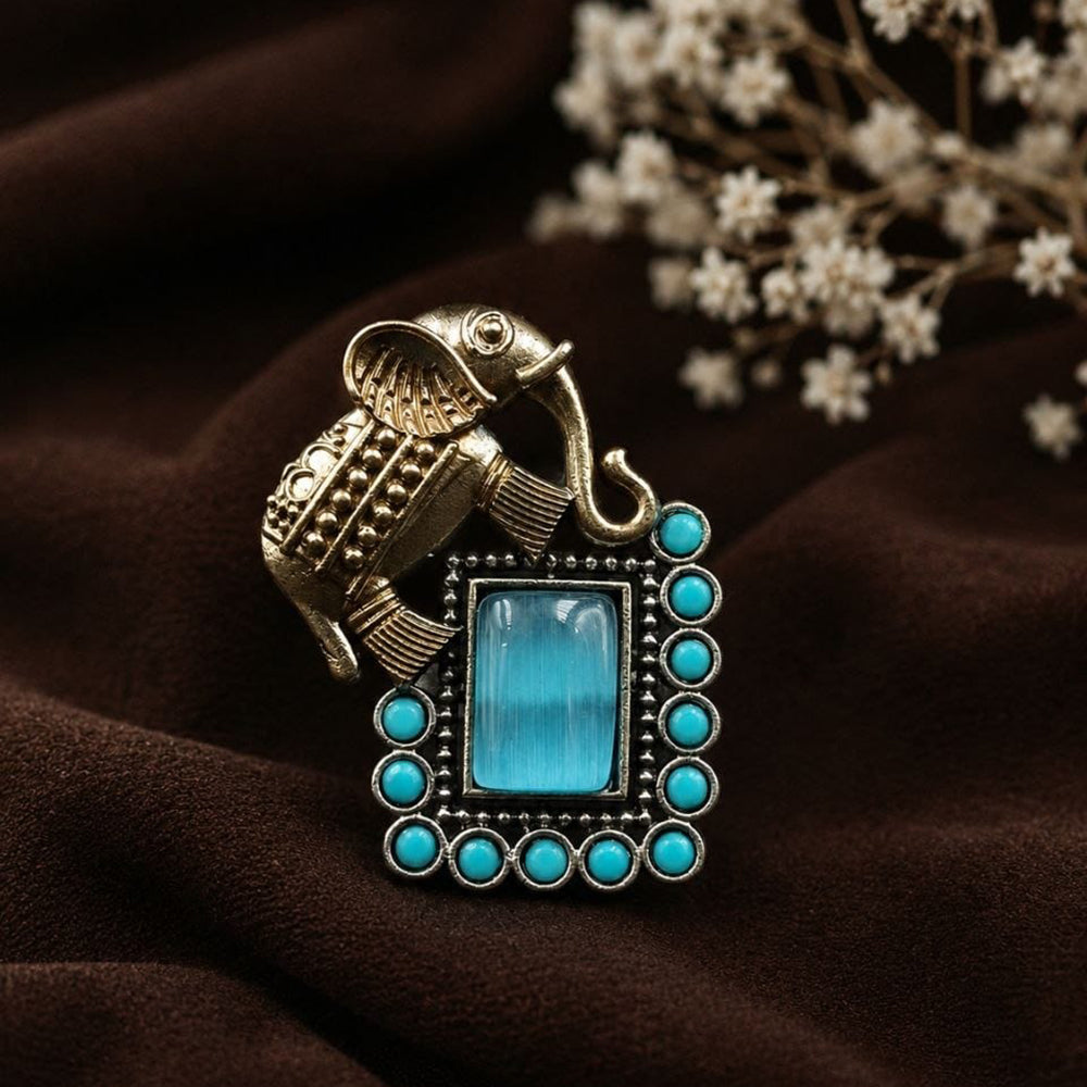 Maharani Jewels Stylish 2 Tone Plated Pota Stone Elephant Ring for Women