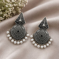Maharani Jewels Inspired Oxidised Plated Pota Stone And Pearl Dangler Earrings