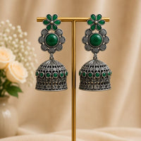 Maharani Jewels Inspired Oxidised Plated Pota Stone Jhumki Earrings