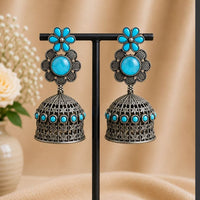 Maharani Jewels Inspired Oxidised Plated Pota Stone Jhumki Earrings