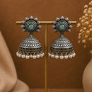 Maharani Jewels Inspired Oxidised Plated Pota Stone And Pearl Jhumki Earrings