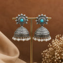 Maharani Jewels Inspired Oxidised Plated Pota Stone And Pearl Jhumki Earrings
