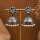 Maharani Jewels Inspired Oxidised Plated Pota Stone And Pearl Jhumki Earrings