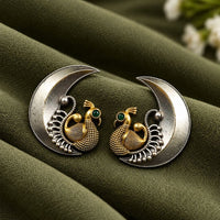 Maharani Jewels Inspired Oxidised Plated Pota Stone Peacock Dangler Earrings