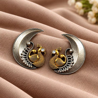 Maharani Jewels Inspired Oxidised Plated Pota Stone Peacock Dangler Earrings