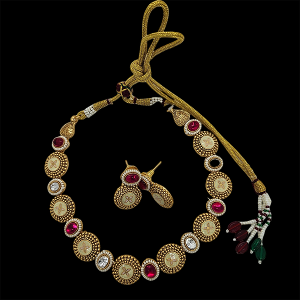 Nakoda Jewels Brass Copper Gold Plated Pota Stone Necklace Set