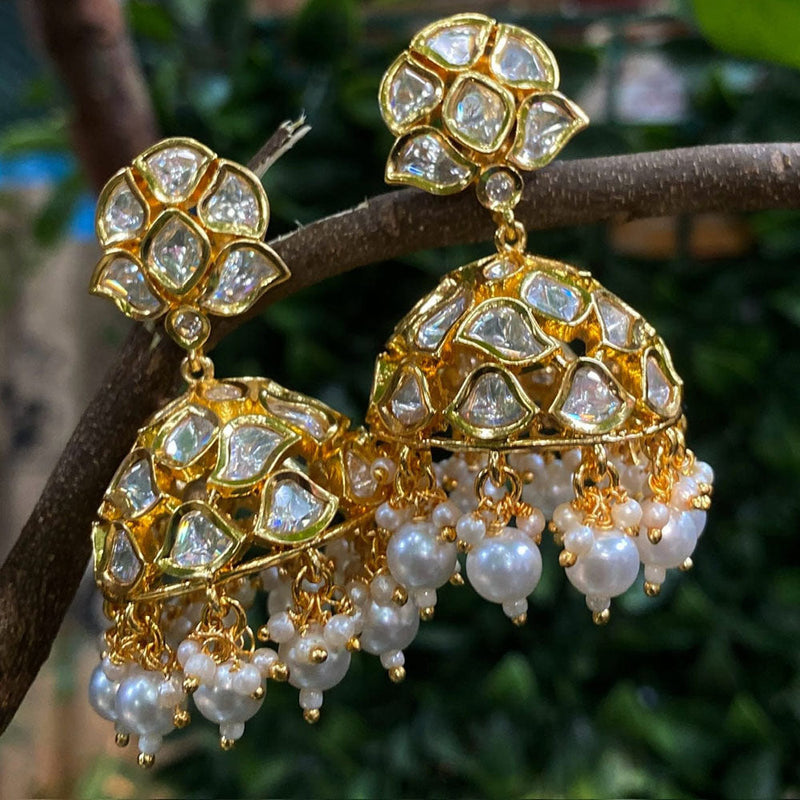 Prime Kundan Jewellery Gold Plated Polki Kundan Jhumki Earrings