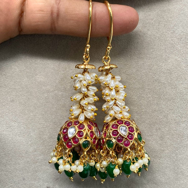 Prime Kundan Jewellery Gold Plated Kundan Pearls Jhumki Earrings