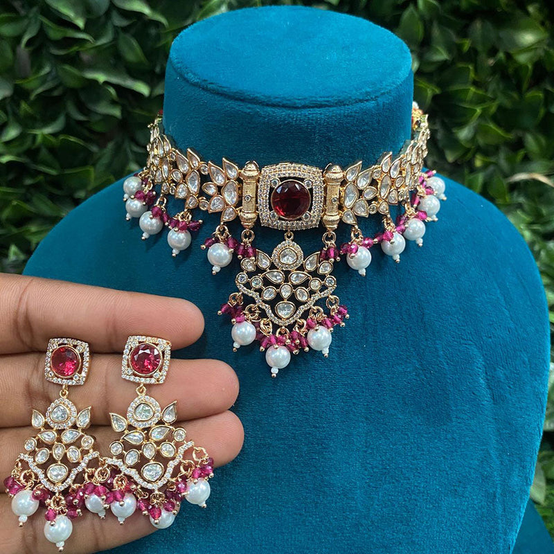 Prime Kundan Jewellery Gold Plated Polki Kundan And Pearls Choker Necklace Set