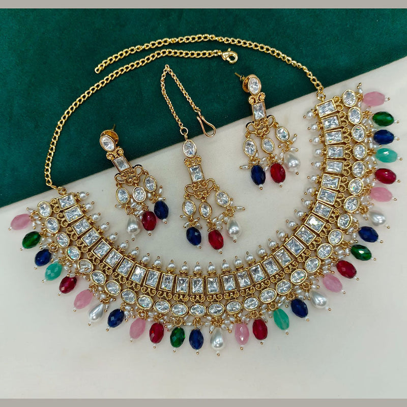 Prime Kundan Jewellery Gold Plated Polki Kundan And Beads Necklace Set