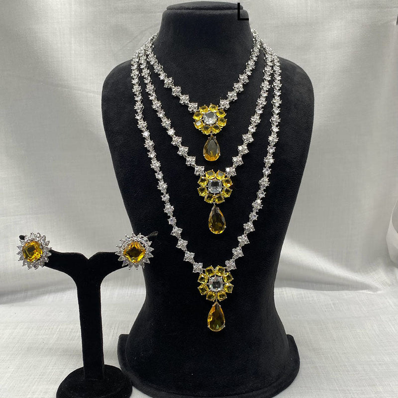 Royal Kundan Jewellery Silver Plated AD Multi Layer Necklace Set