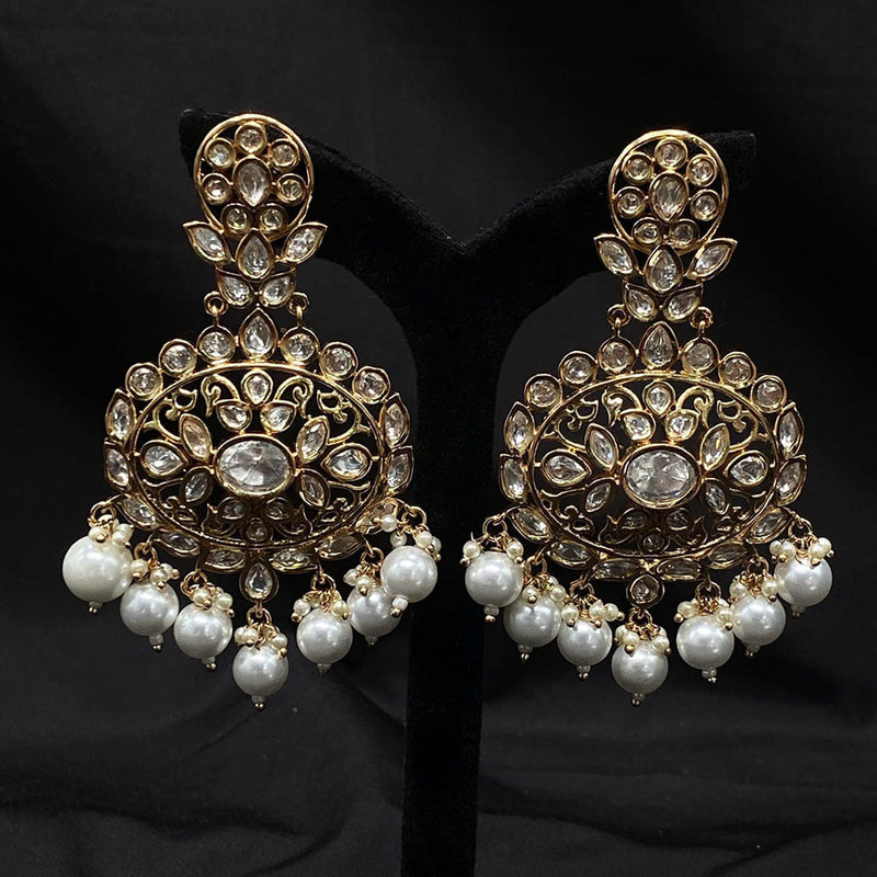 Royal Kundan Jewellery Gold Plated Kundan Pearls Dangler Earrings