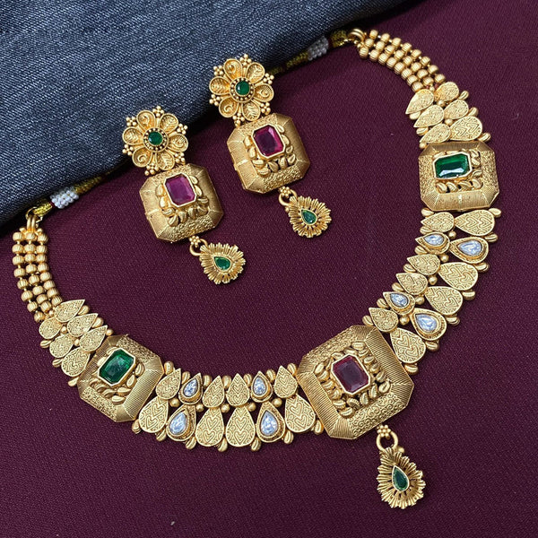 Prime Kundan Jewellery Gold Plated Pota Stone Necklace Set