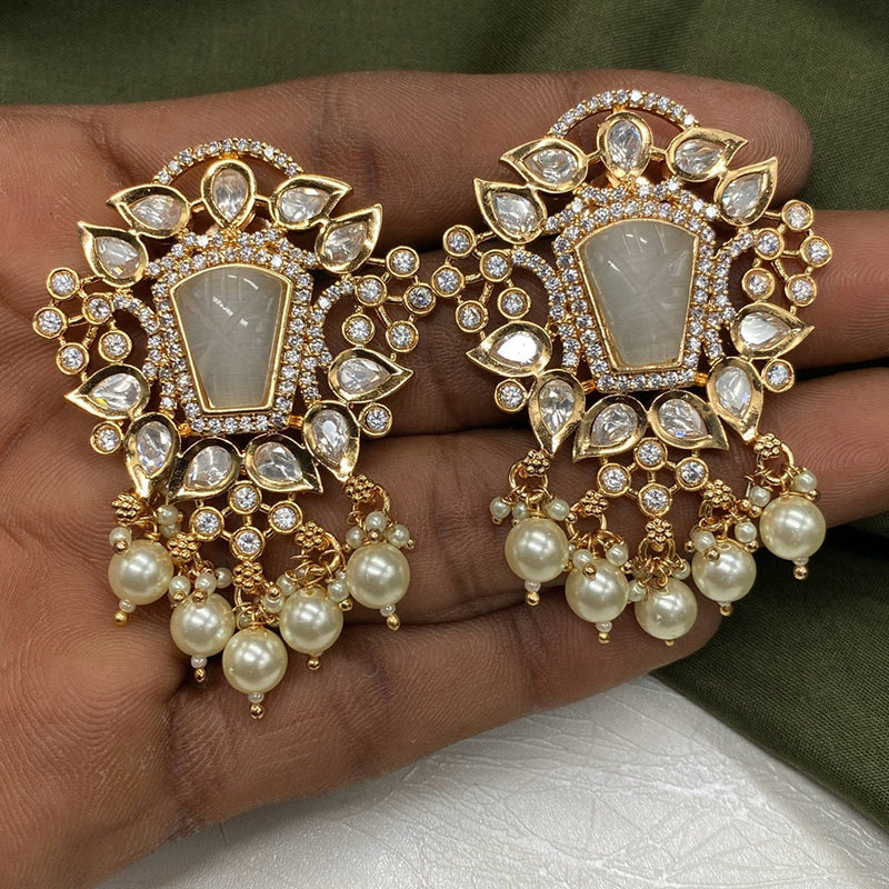 Royal Kundan Jewellery Gold Plated Kundan Pearls Dangler Earrings