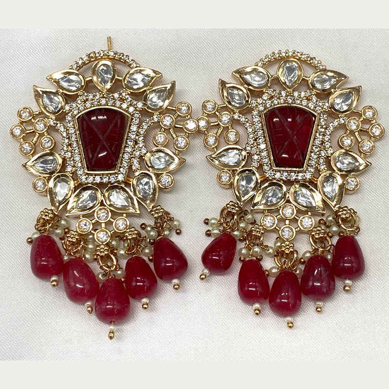 Royal Kundan Jewellery Gold Plated Kundan Pearls Dangler Earrings