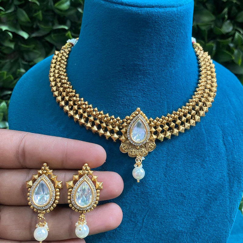 Prime Kundan Jewellery Gold Plated Polki Kundan Necklace Set