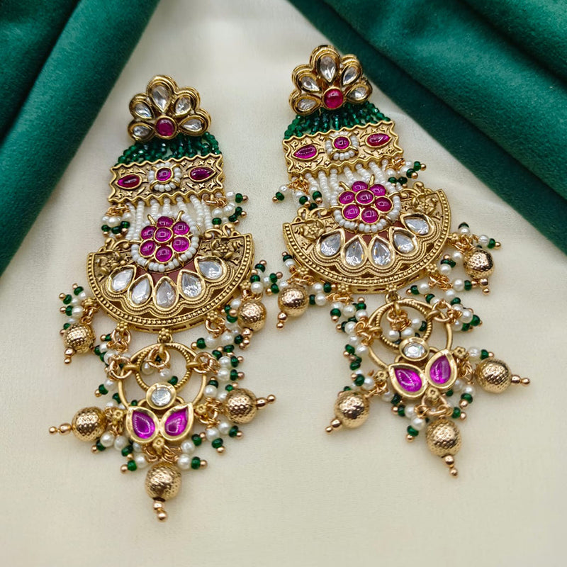 Prime Kundan Jewellery Gold Plated Kundan Stone And Pearls Dangler Earrings