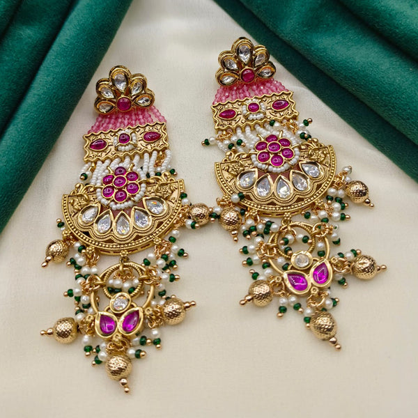 Prime Kundan Jewellery Gold Plated Kundan Stone And Pearls Dangler Earrings