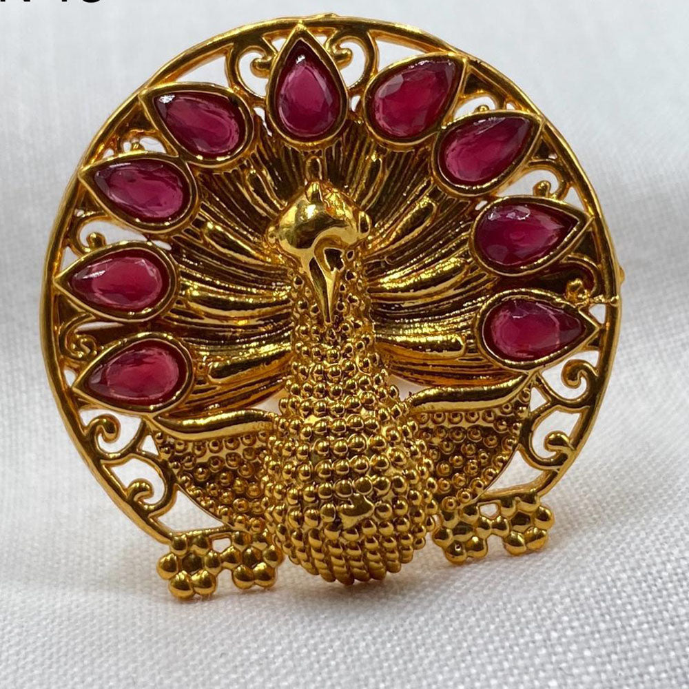 Royal Kundan Jewellery Gold Plated Crystal Stone Peacock Finger Ring