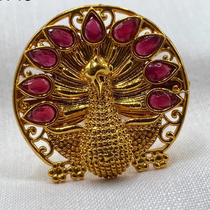 Prime Kundan Jewellery Gold Plated Crystal Stone Peacock Finger Ring