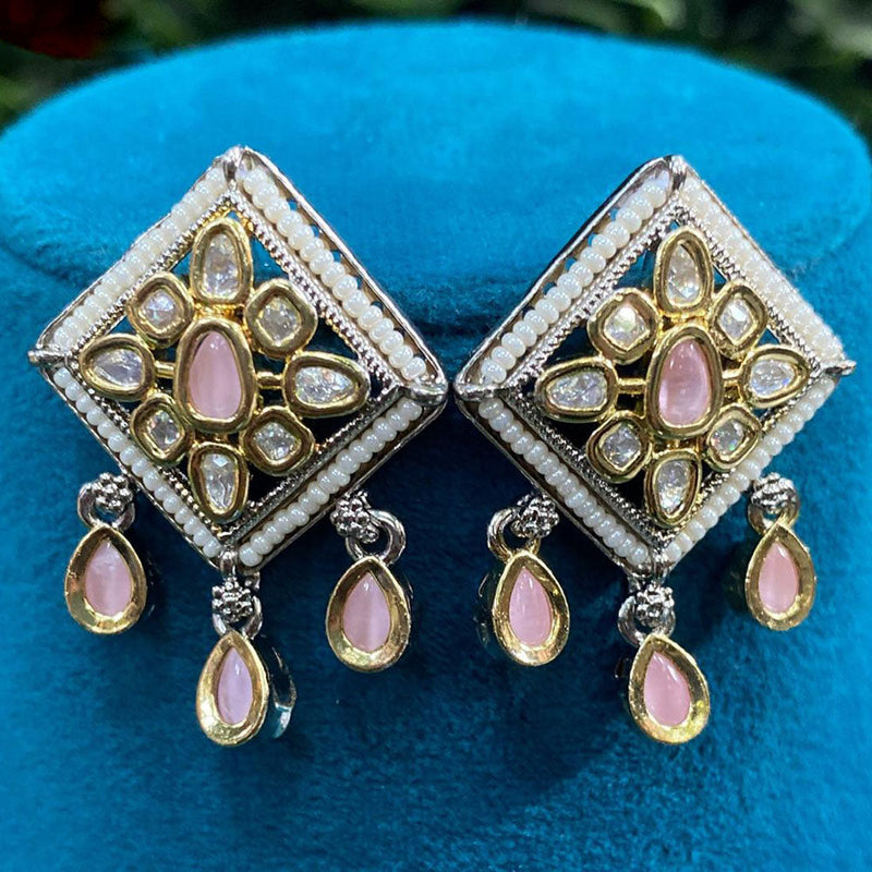 Prime Kundan Jewellery Gold Plated Crystal Stone And Pearls Dangler Earrings