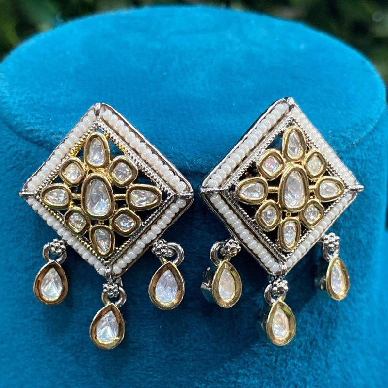 Prime Kundan Jewellery Gold Plated Crystal Stone And Pearls Dangler Earrings