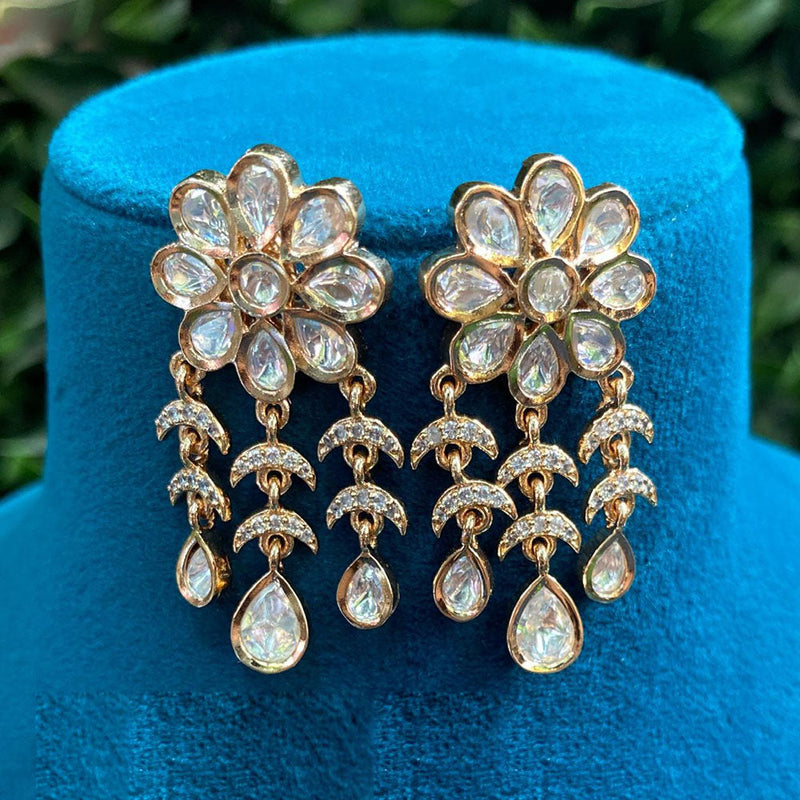 Prime Kundan Jewellery Gold Plated Crystal Stone Dangler Earrings