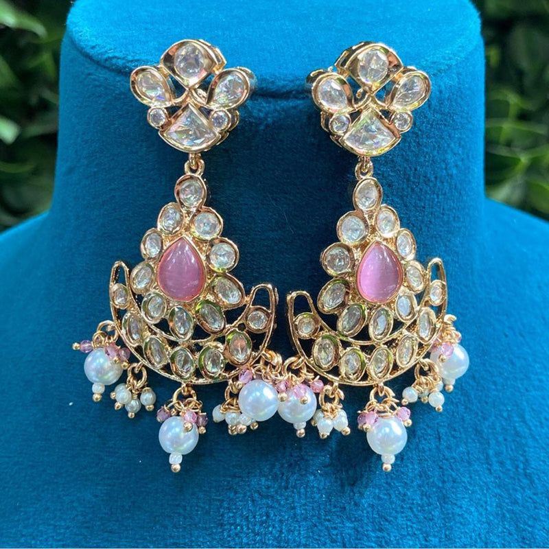 Prime Kundan Jewellery Gold Plated Crystal Stone And Pearls Dangler Earrings