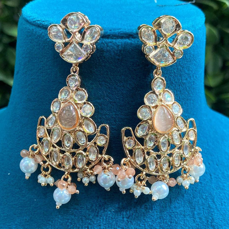 Prime Kundan Jewellery Gold Plated Crystal Stone And Pearls Dangler Earrings