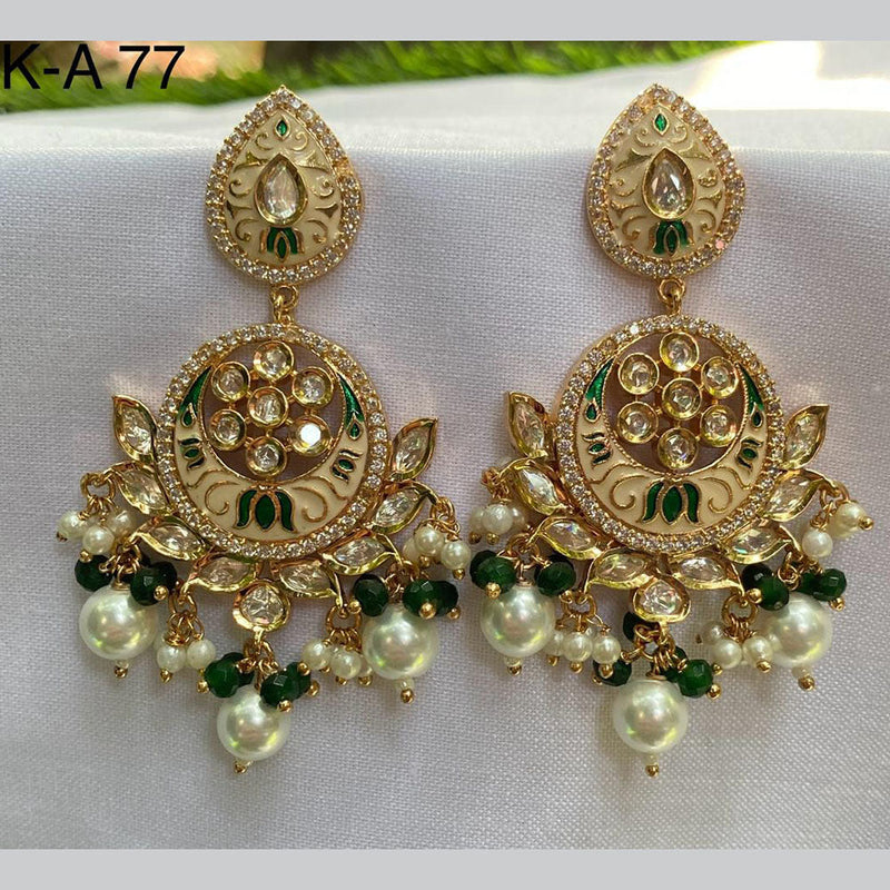 Prime Kundan Jewellery Gold Plated Crystal Stone And Beads Dangler Earrings