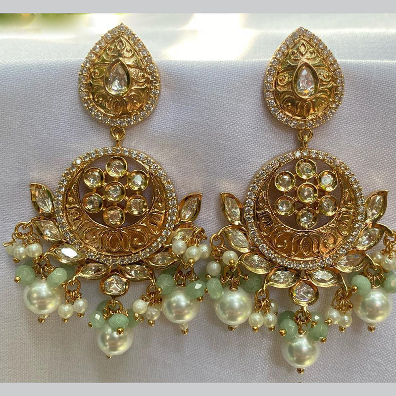 Prime Kundan Jewellery Gold Plated Crystal Stone And Beads Dangler Earrings