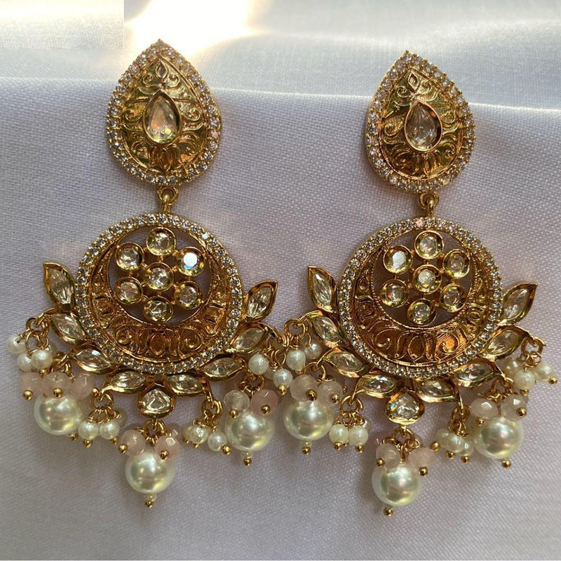 Prime Kundan Jewellery Gold Plated Crystal Stone And Beads Dangler Earrings