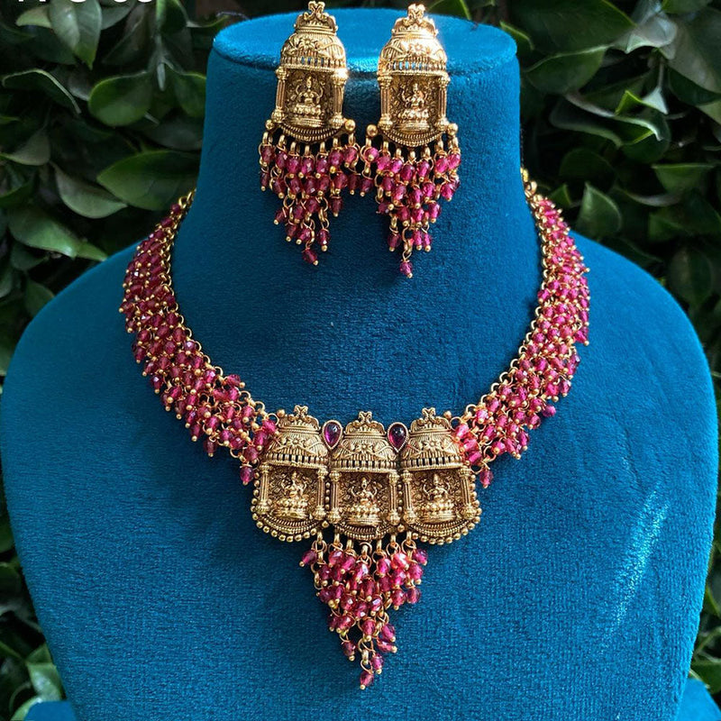 Prime Kundan Jewellery Gold Plated Pearls Temple Necklace Set