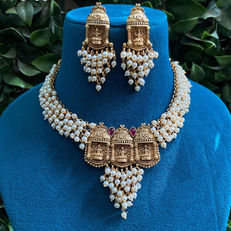 Prime Kundan Jewellery Gold Plated Pearls Temple Necklace Set