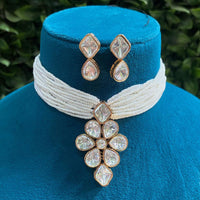 Royal Kundan Jewellery Gold Plated Polki Kundan And Pearls Choker Necklace Set