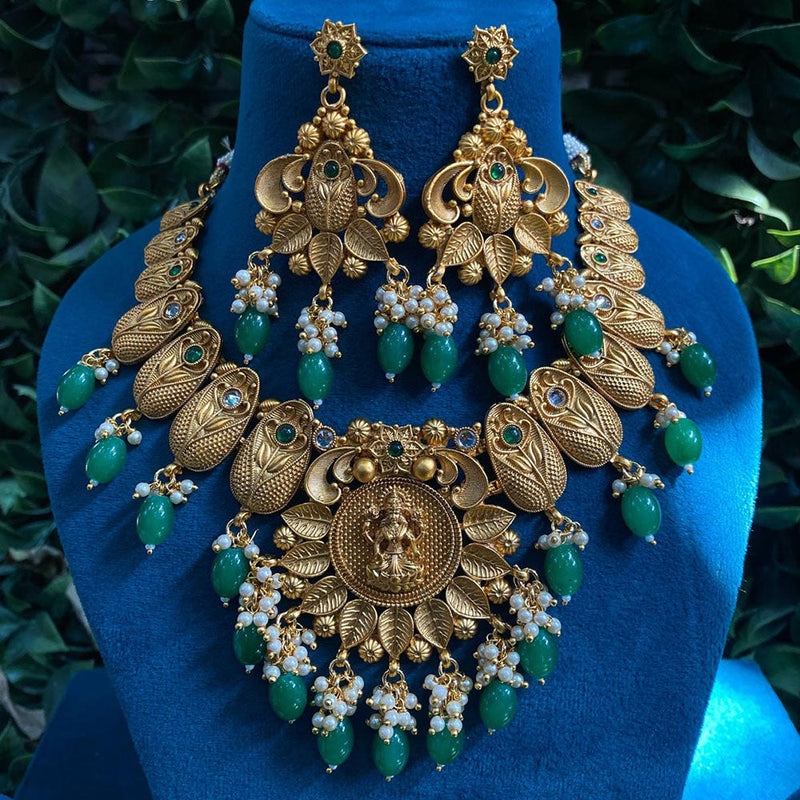 Prime Kundan Jewellery Gold Plated Pota Stone And Beads Temple Necklace Set