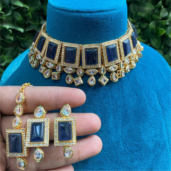 Prime Kundan Jewellery Gold Plated Crystal Stone Choker Necklace Set