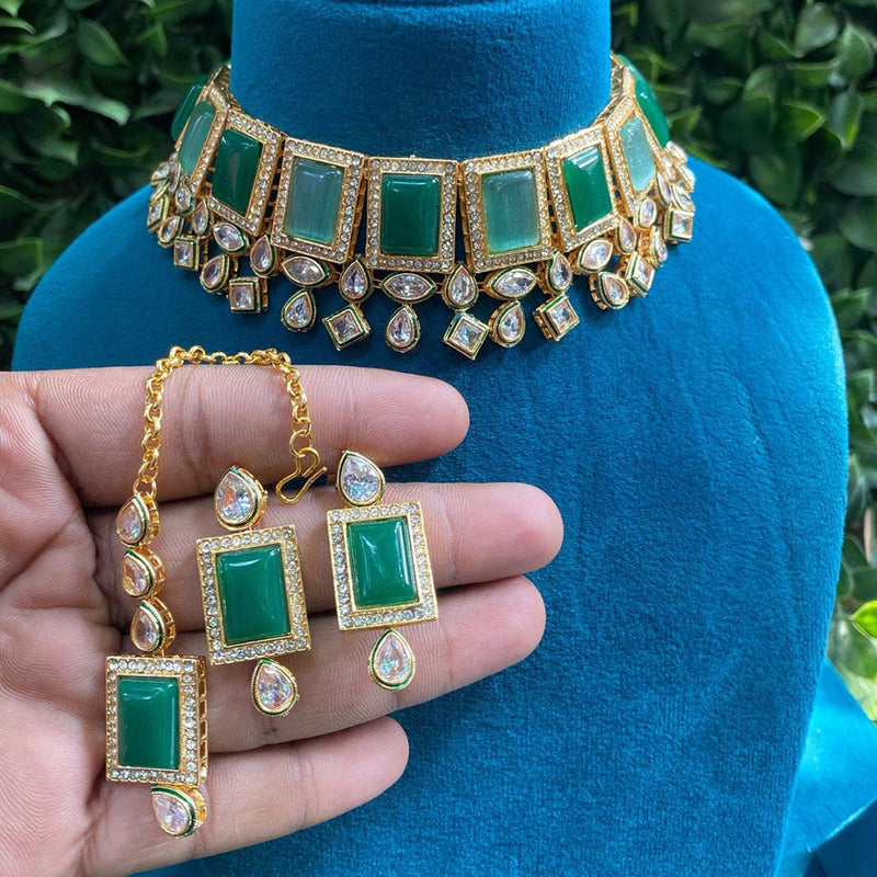 Prime Kundan Jewellery Gold Plated Crystal Stone Choker Necklace Set