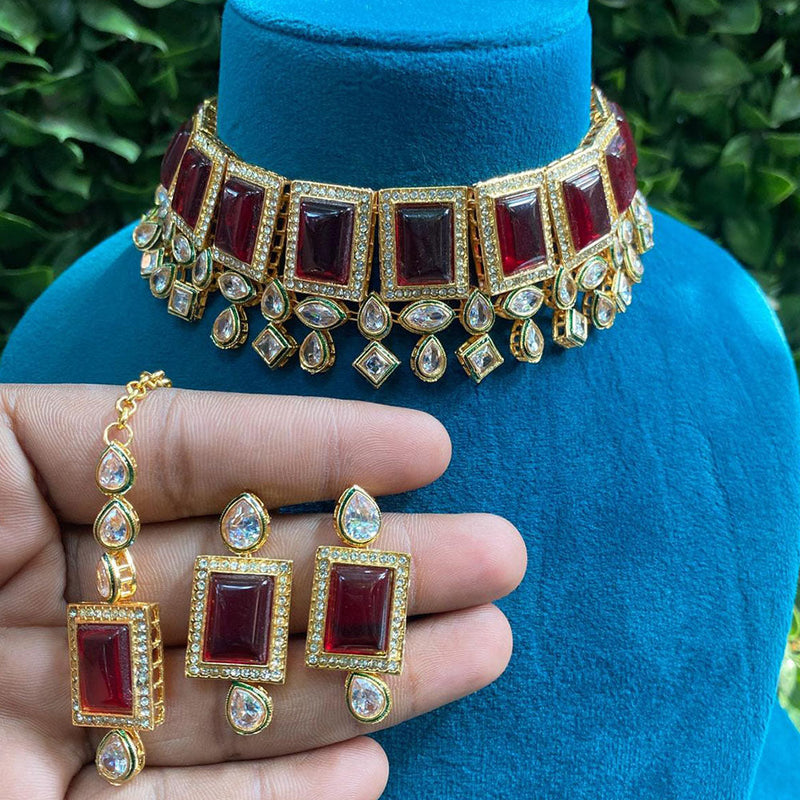 Prime Kundan Jewellery Gold Plated Crystal Stone Choker Necklace Set