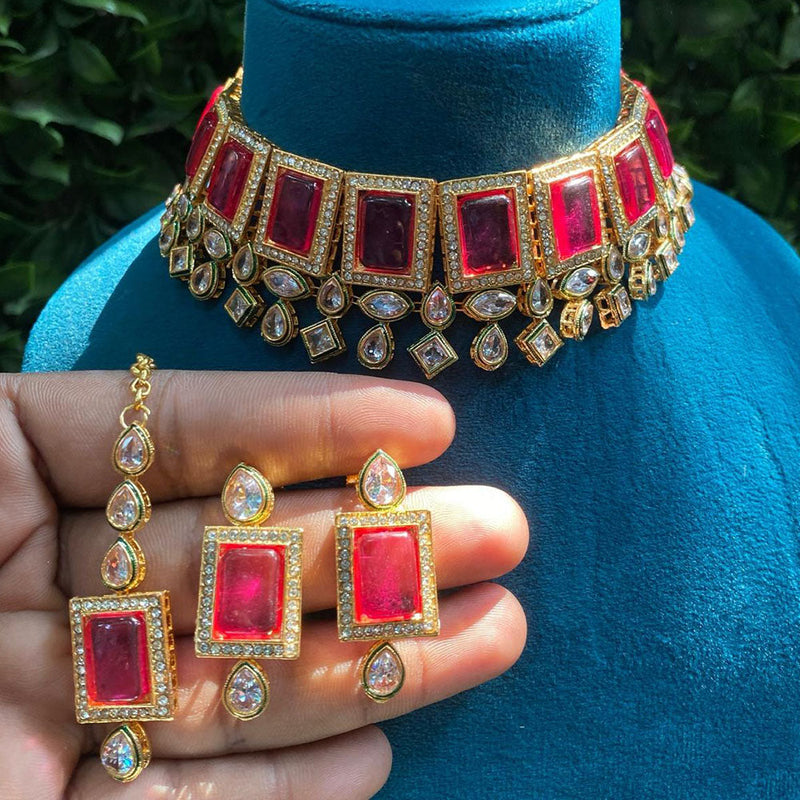 Prime Kundan Jewellery Gold Plated Crystal Stone Choker Necklace Set