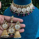 Royal Kundan Jewellery Gold Plated Crystal Stone And Beads Choker Necklace Set