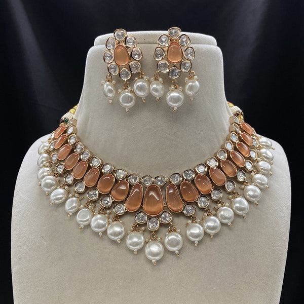 Prime Kundan Jewellery Gold Plated Polki Kundan And Pearls Necklace Set