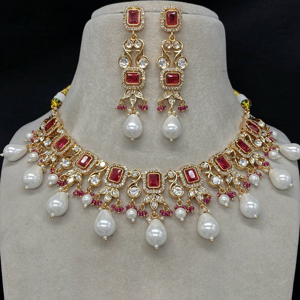 Royal Kundan Jewellery Gold Plated Polki Kundan And Pearls Necklace Set