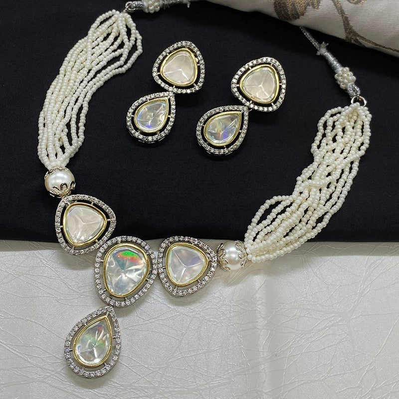 Royal Kundan Jewellery Gold Plated Crystal Stone And Pearls Choker Necklace Set